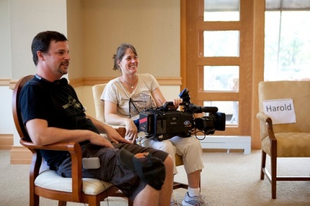 Hank Rogerson and Jilann Spitzmiller take a break while shooting STILL DREAMING.  Photo by Genevieve Russell. 